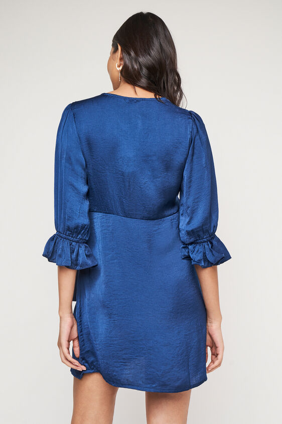 Blue Solid Embroidered Dress, Blue, image 4